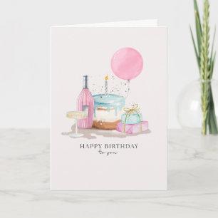 Torte, Champagner & Geschenke herzlichen Glückwuns Karte