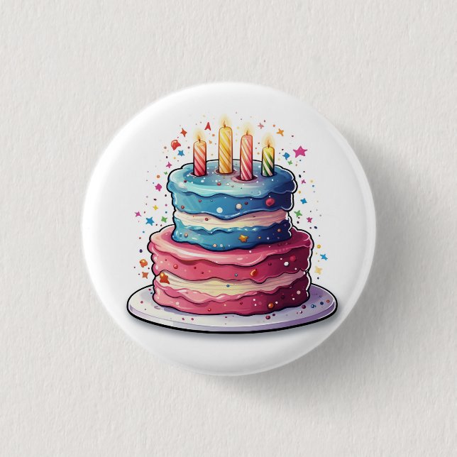 Torte, farbenfrohes Tortendesign Button (Vorderseite)