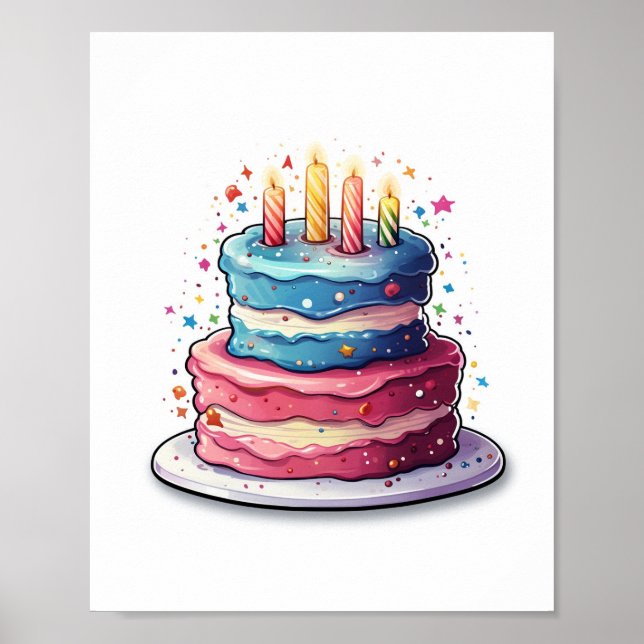 Torte, farbenfrohes Tortendesign Poster (Vorne)
