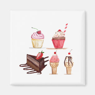 Torten Wasserfarbe Bäckerei Süßigkeiten Cupcakes G Magnet
