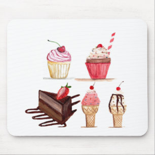 Torten Wasserfarbe Bäckerei Süßigkeiten Cupcakes G Mousepad
