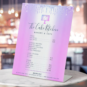 Tortenbäckerei Lila Glittertropfen Speisekarte Pre Sockelschild