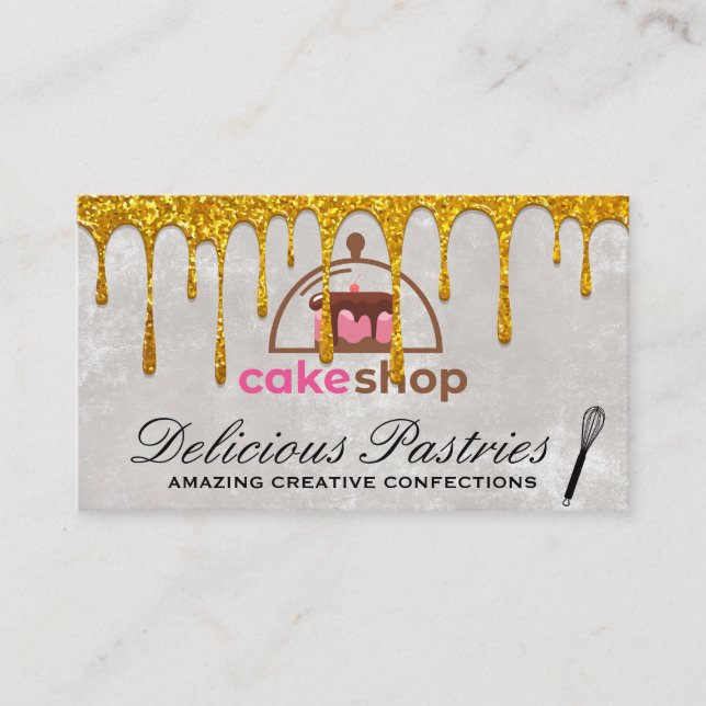 Tortenladen | Gold Tropfen Whisky Visitenkarte (Vorderseite)