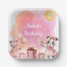 Tortenparty-Tierparty-Papierteller mit Pastell-Tie