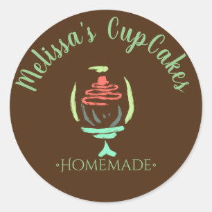 Tortenständer mit Cupcake-Logo-Swirls für selbstge Runder Aufkleber