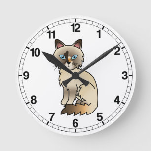 Tortie Point Birman / Ragdoll Cat Runde Wanduhr
