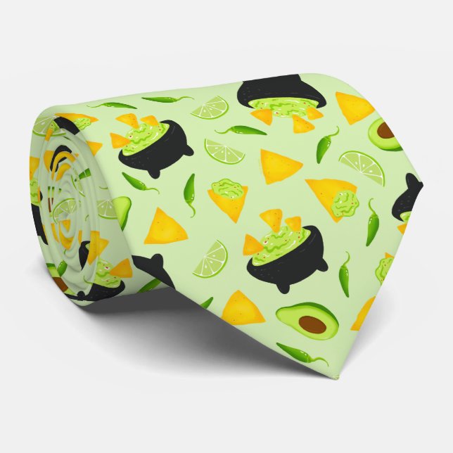 Tortilla Chips und Guacamole Pattern Neck Tie Krawatte (Gerollt)