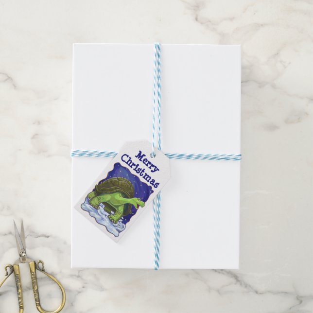 Tortoise Christmas-Geschenketiketten Geschenkanhänger (Mit Garn)