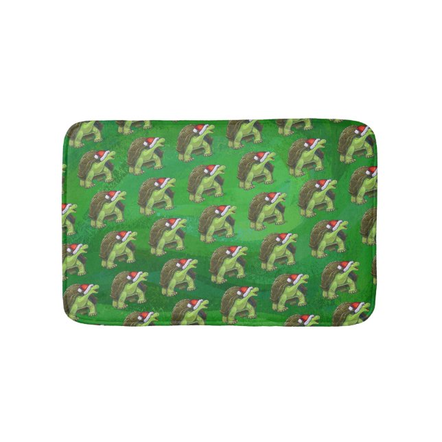 Tortoise in der Weihnachtsmannmütze auf grün Badematte (Vorderseite)