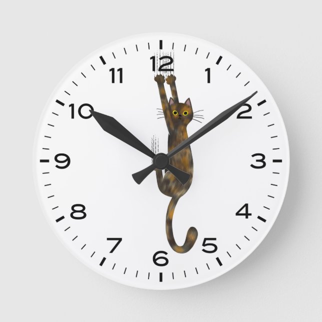 Tortoise Muschel Cat Hanging on Funny Runde Wanduhr (Vorderseite)