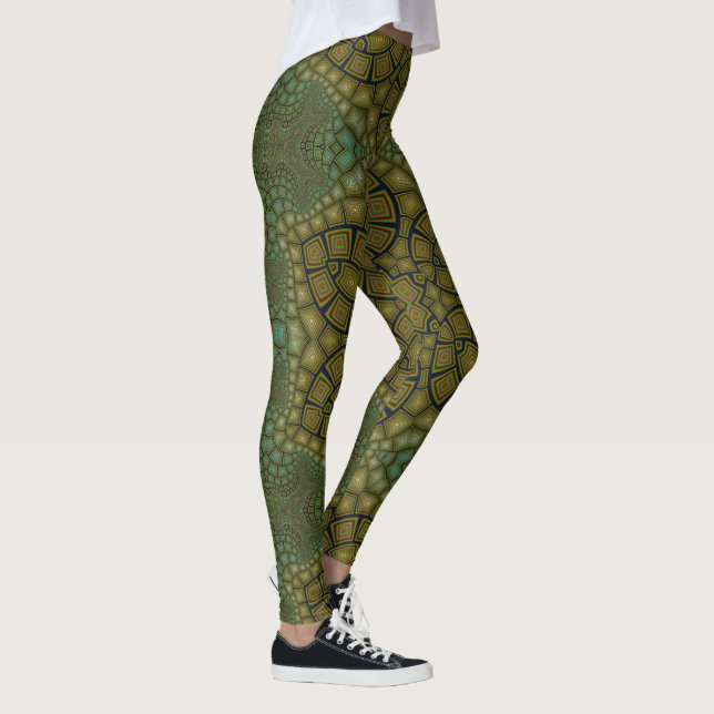 Tortoise Muschel Muster Dunkelgrün Leggings (Rechts)