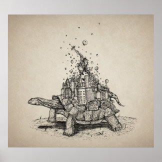 Tortoise Town - Pen- und Tintenzeichnung Poster