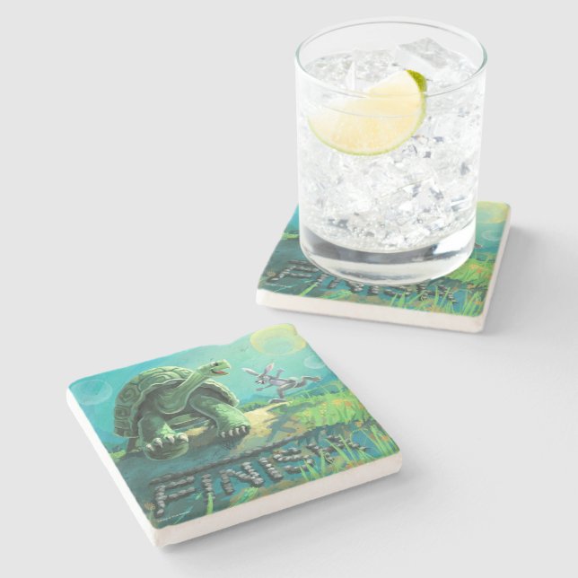 Tortoise und Hare Art Steinuntersetzer (Seitenansicht)