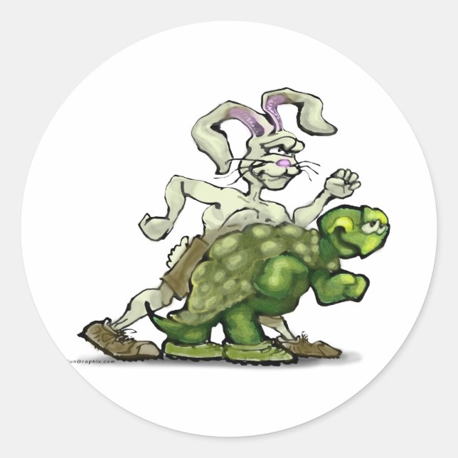 Tortoise und Hare Runder Aufkleber (Vorderseite)