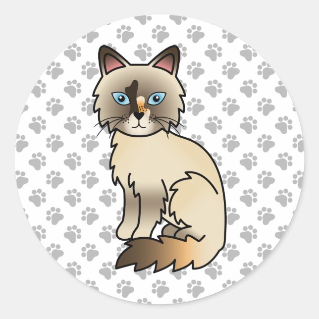 Tortoiseshell Birman / Ragdoll Niedlich Cat & Paws Runder Aufkleber (Vorderseite)