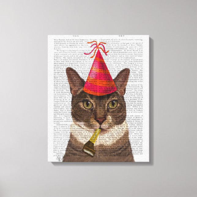 Tortoiseshell Chat mit Party Hat Leinwanddruck (Vorderseite)