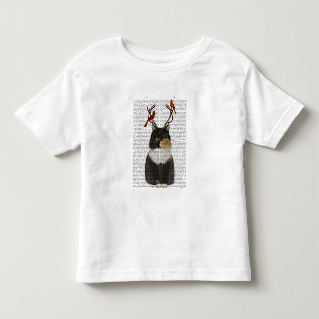 Tortoiseshell Katze mit Antlern und Roten Vögeln Kleinkind T-shirt (Vorderseite)