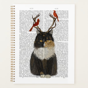 Tortoiseshell Katze mit Antlern und Roten Vögeln Planer