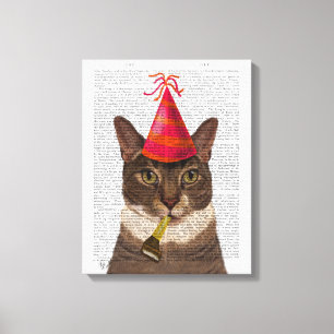 Tortoiseshell Katze mit Party Hat Leinwanddruck