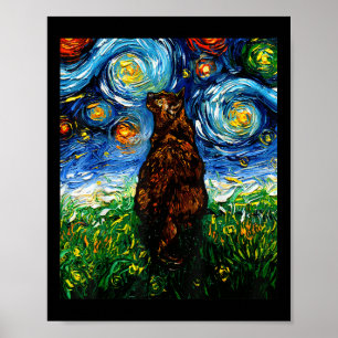 Tortoiseshell Tortie Starry Night Kitty Cat Art vo Poster