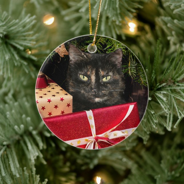 Tortoiseshell Weihnachtsfeier Keramik Ornament (Baum)