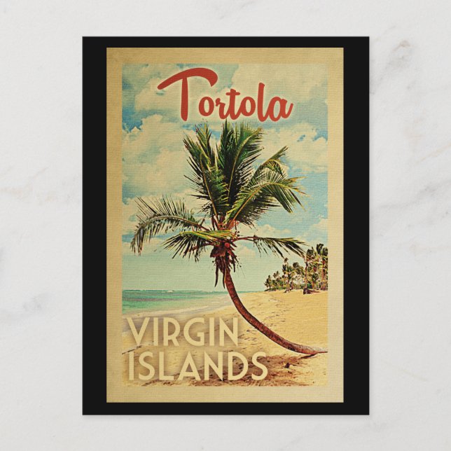Tortola Palm Tree Vintage Reise Postkarte (Vorderseite)