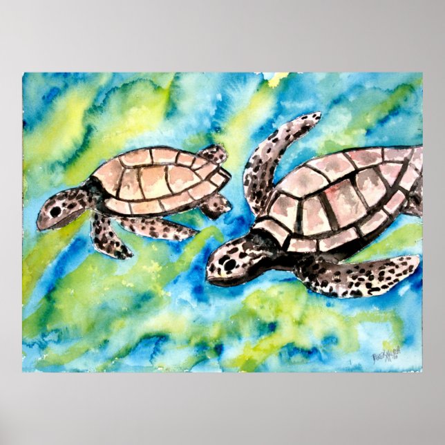 tortue amour paire de tortues marines affiche (Devant)
