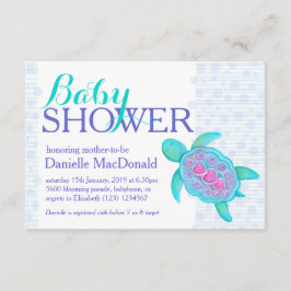 Tortue art baby shower aqua violette invitations