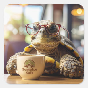 Tortue avec des Lunettes sur des Autocollants Carr