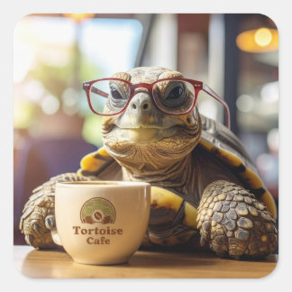 Tortue avec des Lunettes sur des Autocollants Carr