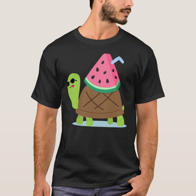 Tortue avec Watermelon Drink T-Shirt (Devant)