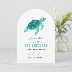 Tortue bleue Sous la mer 1ère invitation anniversa