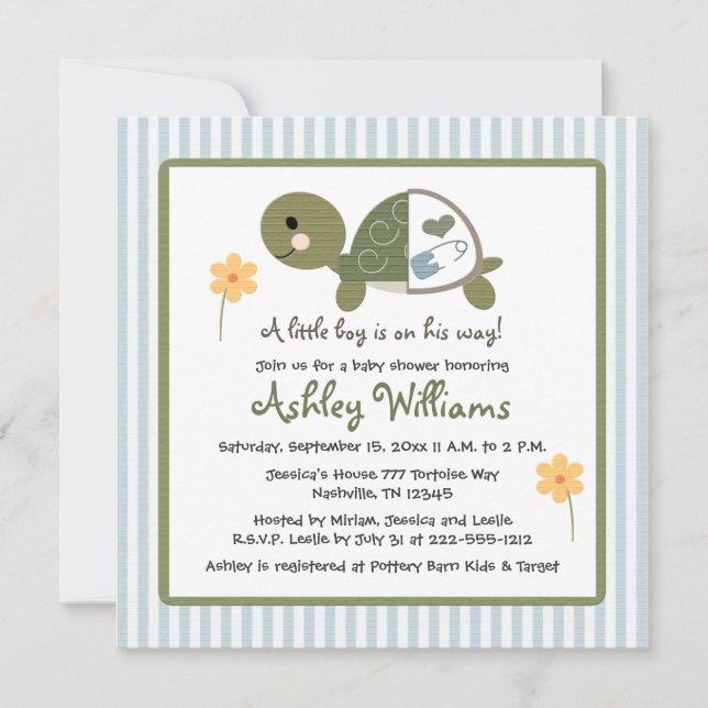 Tortue dans des invitations de baby shower de (Devant)
