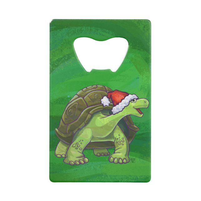 Tortue dans le casquette de Père Noël sur le vert (Devant)