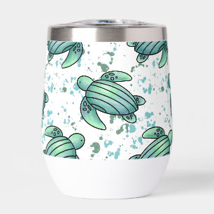 tortue de mer aquarelle verte motif bleu animal