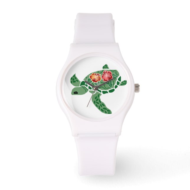 Tortue de mer de Honu avec montre d'hibiscus (Recto)