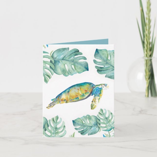 Tortue de mer tropicale en aquarelle Carte blanche (Devant)