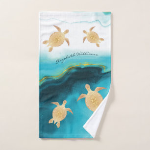 Tortue d'or Tribal Blue Aquarelle Monogram Beach