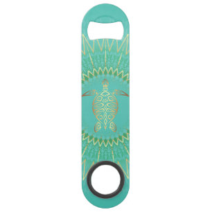 Tortue dorée turquoise mandala animal tribal