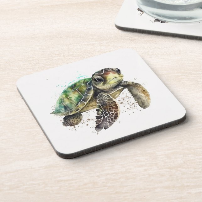 Tortue en aquarelle dessous de verre en plastique  (Côté gauche)