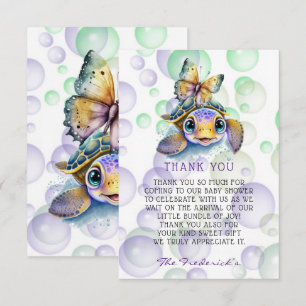 Tortue et papillon Baby shower Merci Cartes