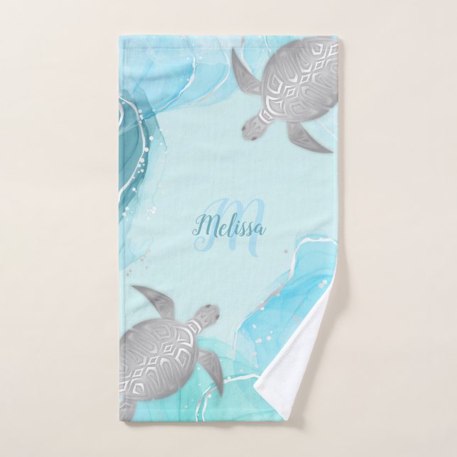 Tortue personnalisée - inspirée de l'océan (Serviette à main)