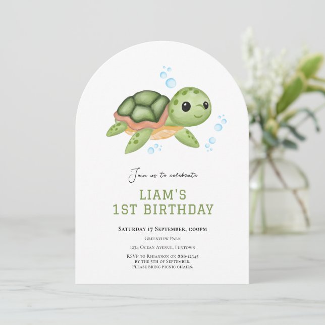 Tortue sous la mer première invitation anniversair (Debout devant)