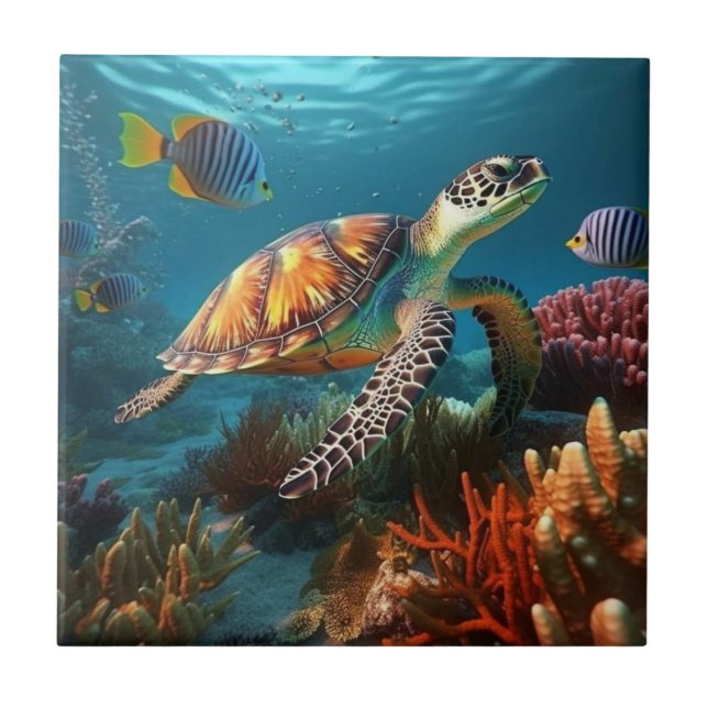 Tortue sous-marine Nage Océan Carreaux en céramiqu (Devant)
