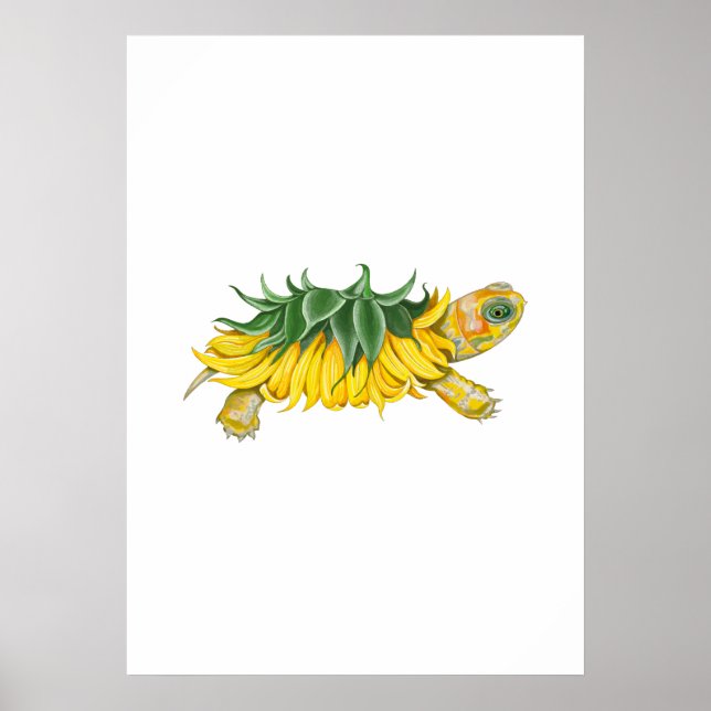 Tortue Tournesol – Impression d'art botanique fant (Devant)