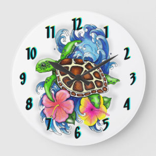 Tortue tropicale à fleurs Horloge