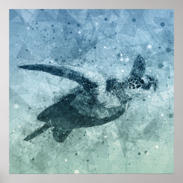 Tortue verte volante géométrique | Poster (Devant)