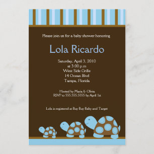 Tortues bleues Baby shower rayé invitation 5 x 7