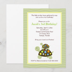 Tortues colorées 5x7 Invitation d'anniversaire - V