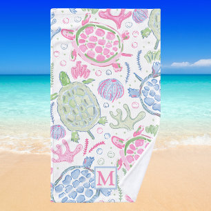 Tortues de mer à l'aquarelle Monogramme Prépa Côti